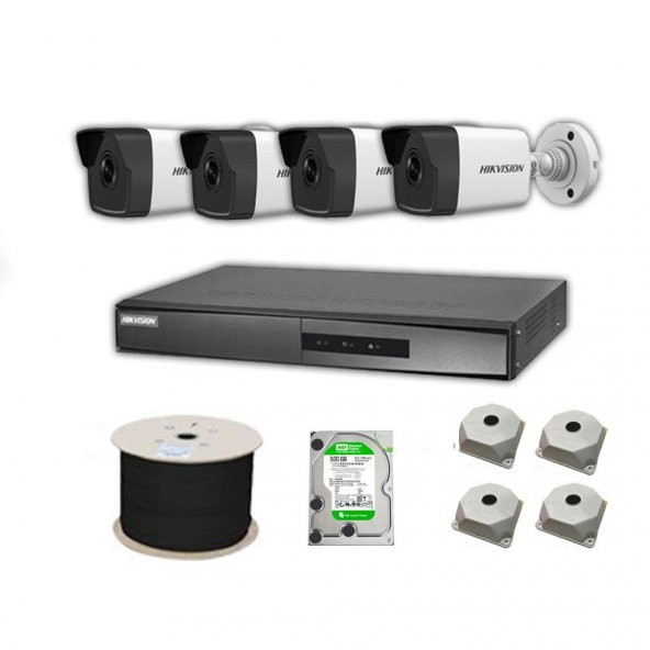 Hikvision 2mp Dahili Sesli Mikrofonlu 4 Kameralı SET Tak Çalıştır Hazır IP Kamera Seti 1 TB Disk