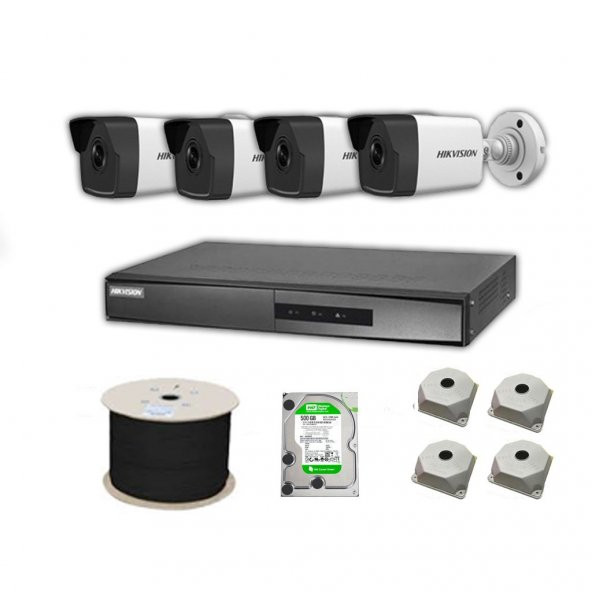 Hikvision 2mp Dahili Sesli Mikrofonlu 4 Kameralı SET Tak Çalıştır Hazır IP Kamera Seti 500 GB Disk