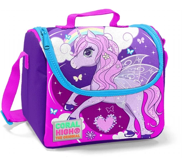 Coral High Mor-Pembe Unicorn Baskılı Termoslu Beslenme Çantası - Kız Çocuk