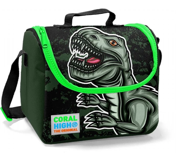 Coral High Yeşil Dinazor Baskılı Termoslu Beslenme Çantası - Erkek Çocuk - 1