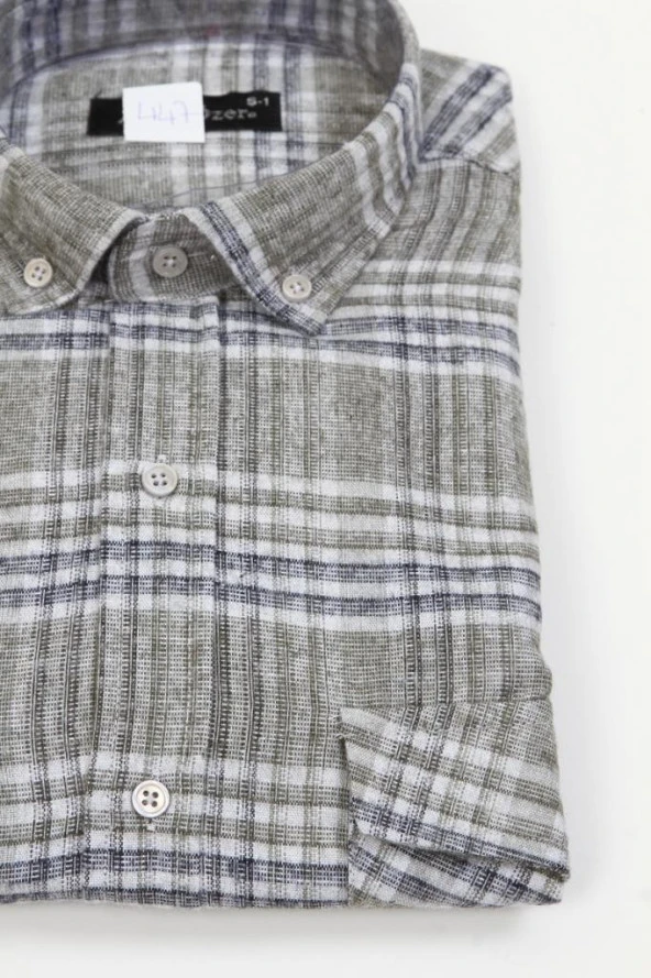 Hipatu Desenli Çift Cepli Yün Gömlek- Yeşil - 2