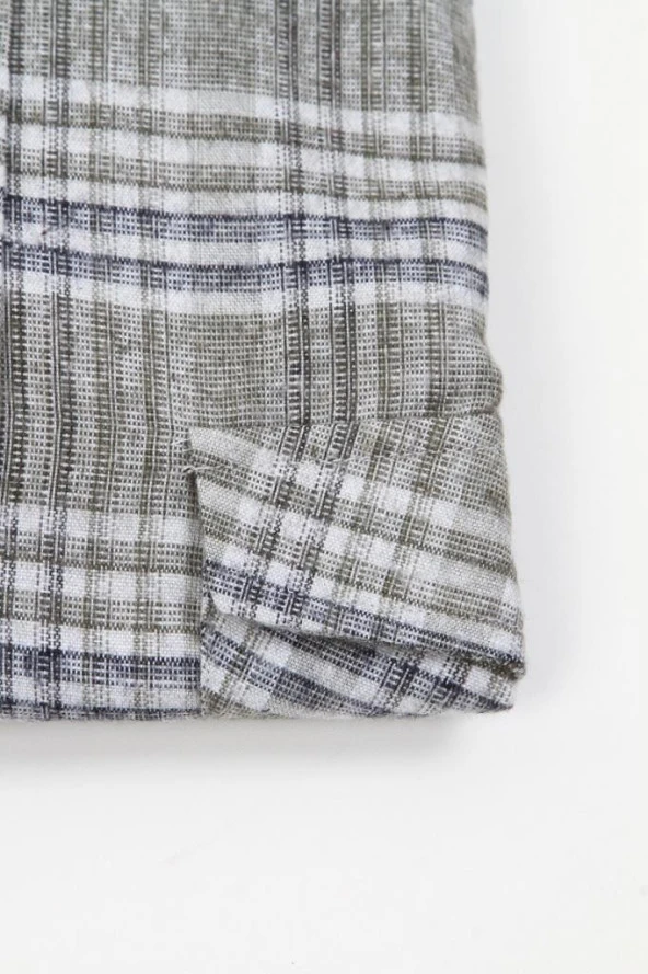 Hipatu Desenli Çift Cepli Yün Gömlek- Yeşil - 3