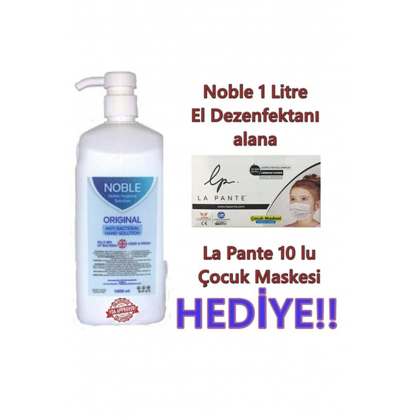 El Dezenfektanı Noble 1 lt Çocuk Maskesi hediyeli