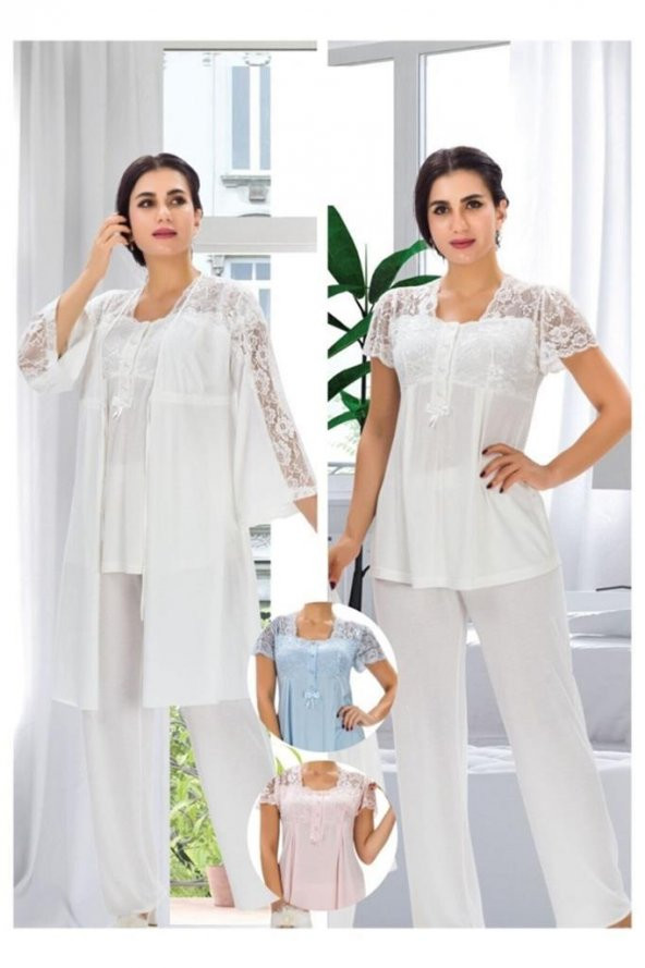 Duchesse 3008 Ecru Hamile Lohusa 3 Lü Pİjama Sabahlık Tk - 6