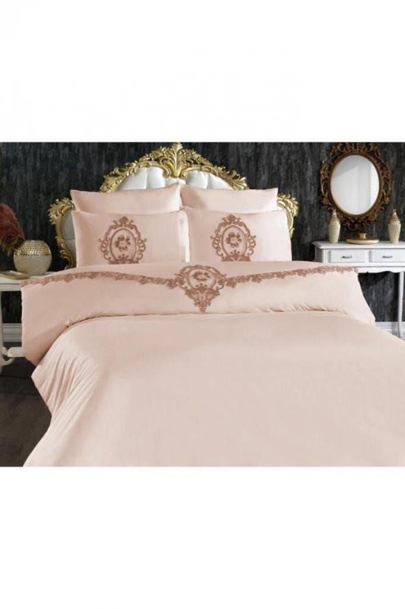 Fransız Güpürlü Suzi Çift Kişilik Nevresim Takımı Bej - Resim 3