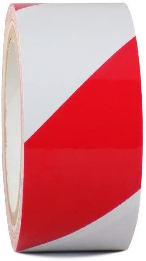 Reflektörlü Fosforlu Reflektif İkaz Bandı ( 1 mt ) 5cm Kırmızı-Beyaz - 2