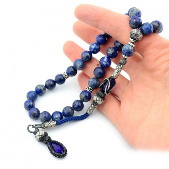 1000 Ayar Gümüş Püsküllü Lapis Lazuli Doğaltaş Tesbih - 2