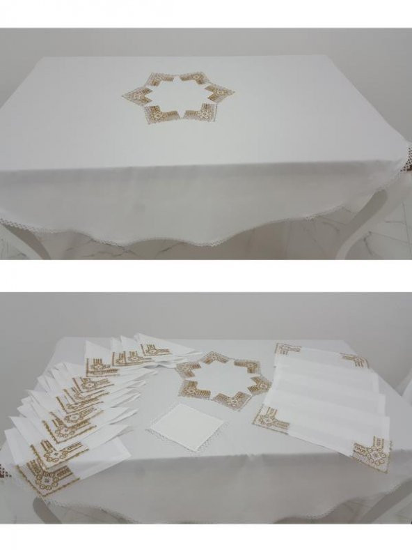 Finezza Batik Gold Dantelli Pamuk Kumaş Beyaz Mutfak Takımı 17 Parça - 997 - 4