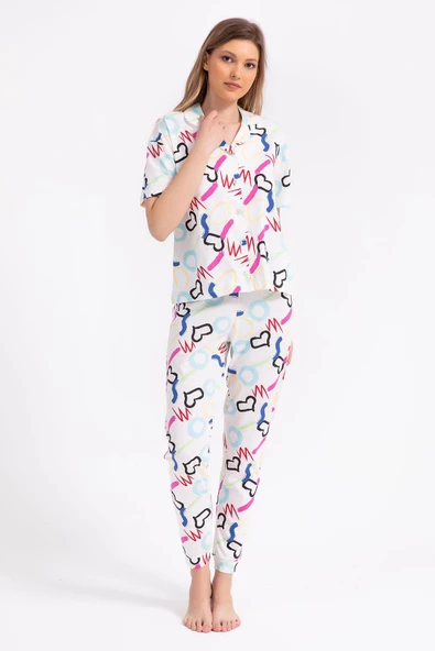 Roly Poly 2786 Love Krem Kadın Gömlek Pijama Takımı