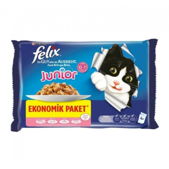 Felix Sığır Etli ve Tavuklu Yavru Kedi Maması 4 x 85 GR