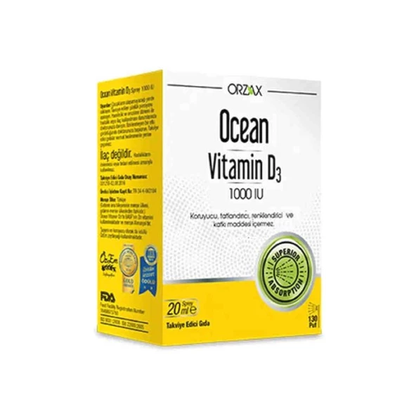 Orzax Ocean Vitamin D3 1000 IU Sprey 20 ml