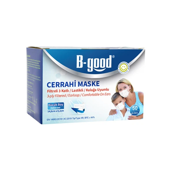 B-Good Cerrahi Maske Filtreli 3 Katlı Beyaz 50 Adet