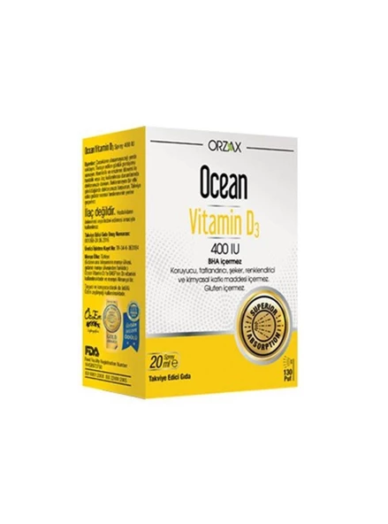 Orzax Ocean Vitamin D3 400 IU Sprey 20 ml