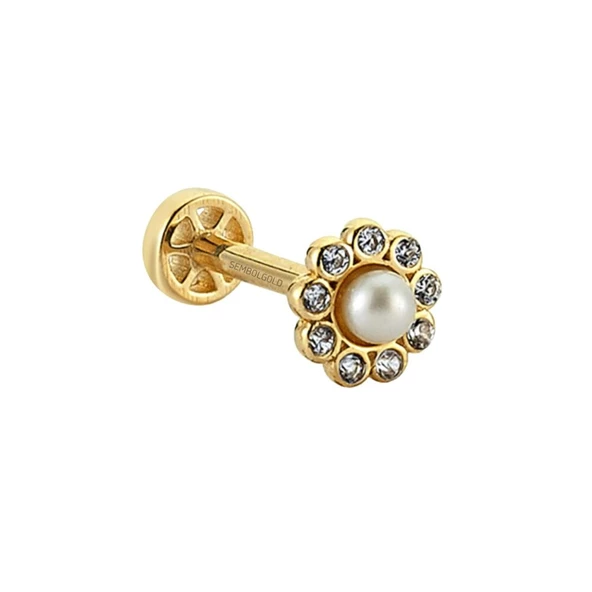 Altın İnci Tragus Piercing 14 Ayar - 2
