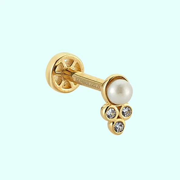Altın İnci Tragus Piercing 14 Ayar