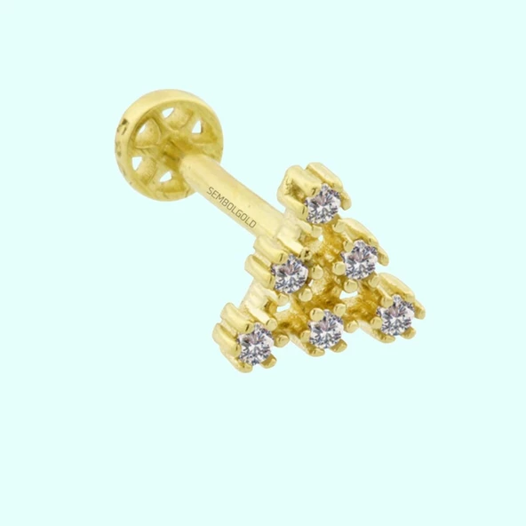 Altın Piramit Tragus Piercing 14 Ayar