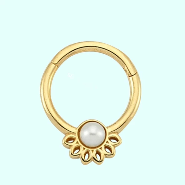 Altın Halka Piercing İnci Form 14 Ayar