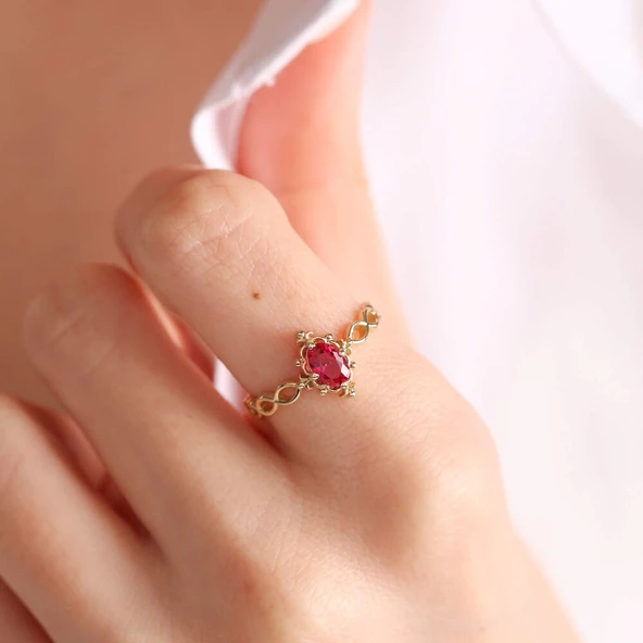Altın Vintage Yüzük 14 Ayar Ruby