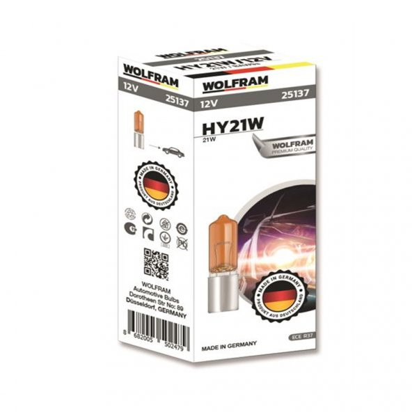WOLFRAM 25137 12V AMPÜL H21 21 WALT SARI CİVALİ MERCEKLİ 2 ADET - 2