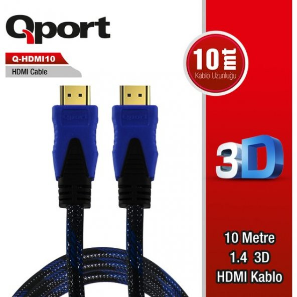 Qport HDMI to HDMI 10 M Altın Uçlu Kablo (Q-HDMI10)