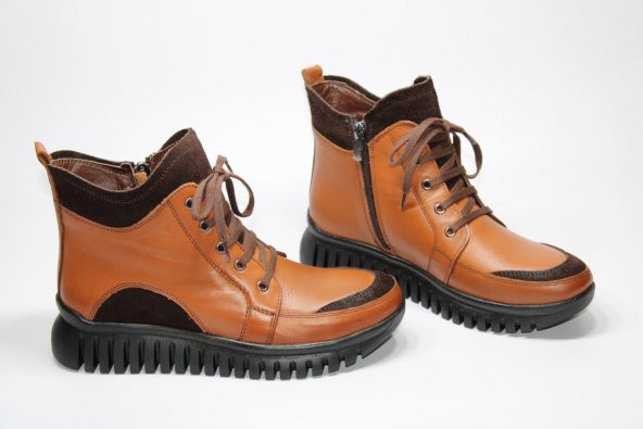 GİYGEZ HAKİKİ DERİ BAĞCIK DETAY FERMUARLI KADIN TABA GÜNLÜK BOT