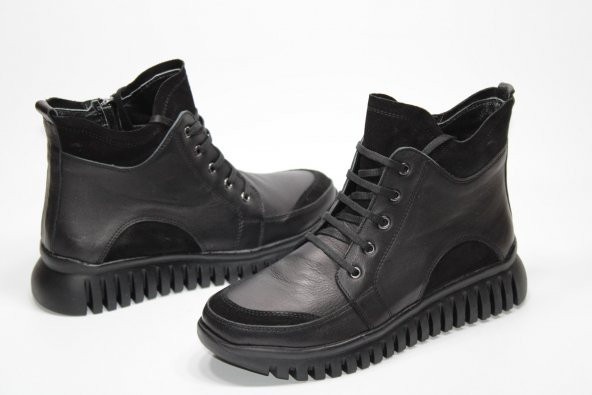 GİYGEZ HAKİKİ DERİ BAĞCIK DETAY FERMURLI KADIN SİYAH GÜNLÜK BOT - 2