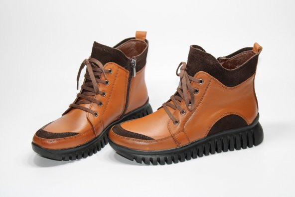 GİYGEZ HAKİKİ DERİ BAĞCIK DETAY FERMUARLI KADIN TABA GÜNLÜK BOT - 4