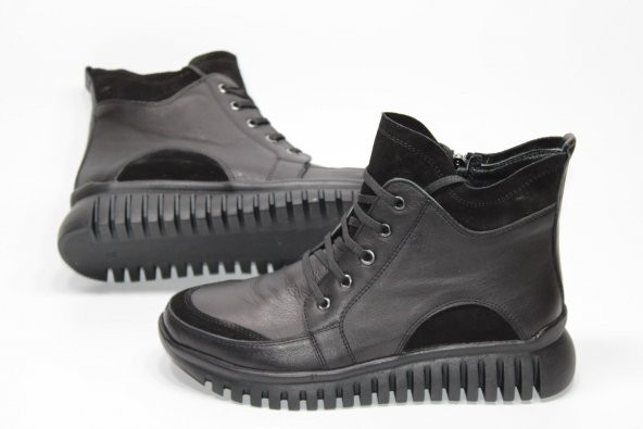 GİYGEZ HAKİKİ DERİ BAĞCIK DETAY FERMURLI KADIN SİYAH GÜNLÜK BOT - 3