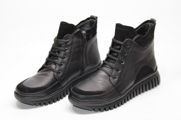 GİYGEZ HAKİKİ DERİ BAĞCIK DETAY FERMURLI KADIN SİYAH GÜNLÜK BOT - 4