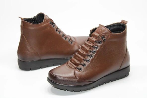 GİYGEZ HAKİKİ DERİ ORTOPEDİK FERMUARLI KADIN GÜNLÜK KAHVE BOT - 2