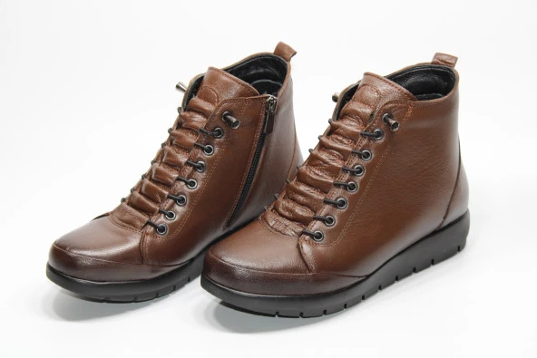 GİYGEZ HAKİKİ DERİ ORTOPEDİK FERMUARLI KADIN GÜNLÜK KAHVE BOT - 4