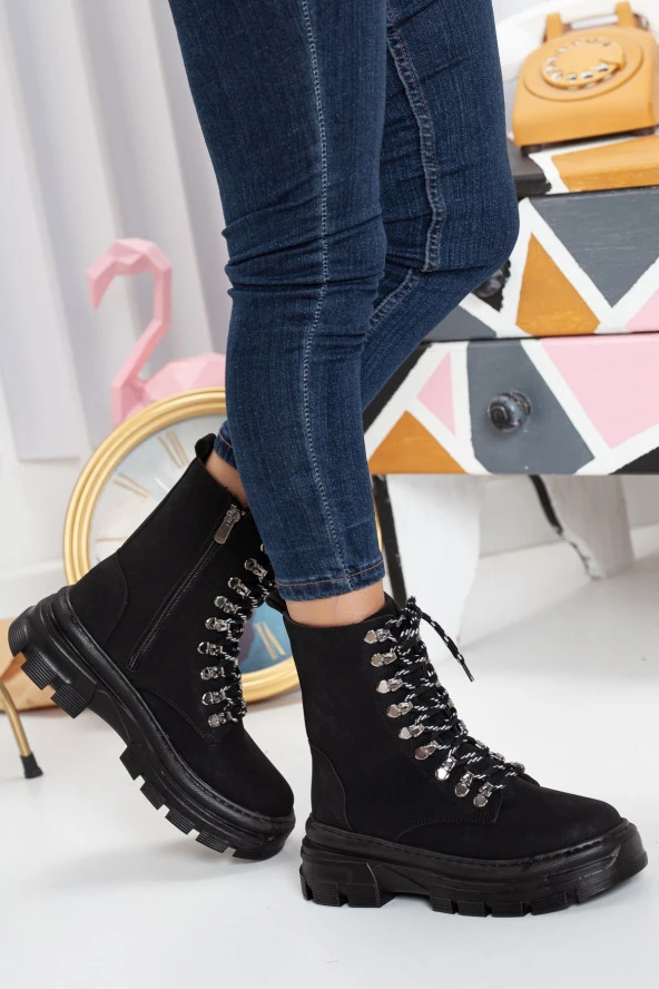 ENSA ORTOPEDİK TABAN KANCALI FERMUARLI KADIN SİYAH POSTAL BOT - 2