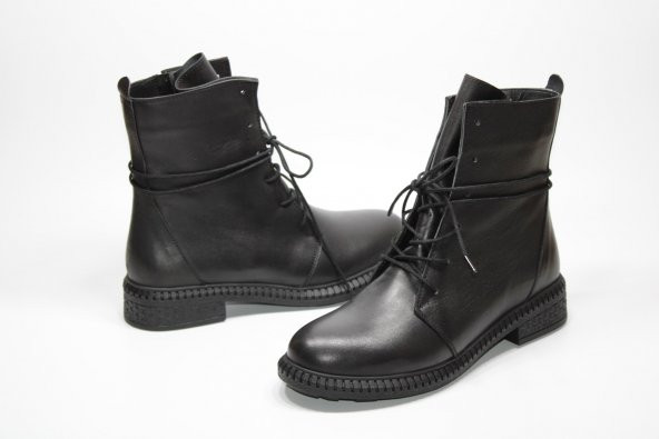 TRİAPOLO HAKİKİ DERİ ORTOPEDİK KAYMAZ TABAN KADIN YARASA SİYAH BOT - 2