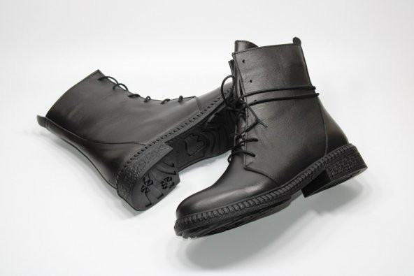 TRİAPOLO HAKİKİ DERİ ORTOPEDİK KAYMAZ TABAN KADIN YARASA SİYAH BOT - 3