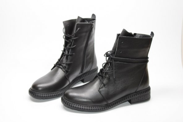 TRİAPOLO HAKİKİ DERİ ORTOPEDİK KAYMAZ TABAN KADIN YARASA SİYAH BOT - 5