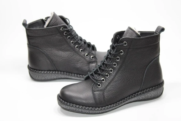 TRİAPOLO HAKİKİ DERİ KAUÇUK TABAN KADIN BAĞCIKLI FERMUARLI BOT - 6