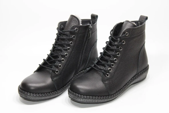 TRİAPOLO HAKİKİ DERİ KAUÇUK TABAN KADIN BAĞCIKLI FERMUARLI BOT - 7