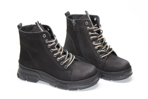 TRİAPOLO HAKİKİ DERİ KAUÇUK TABAN BAĞCIKLI FERMUARLI KADIN BOT - 6