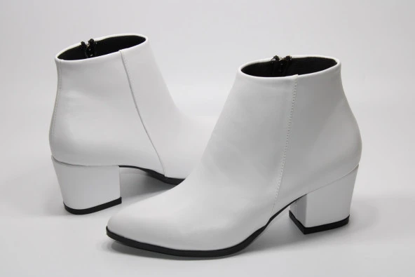 LADYPARK KALIN TOPUKLU KADIN BEYAZ FERMUARLI GÜNLÜK BİLEK BOT - 2