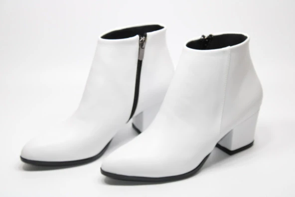 LADYPARK KALIN TOPUKLU KADIN BEYAZ FERMUARLI GÜNLÜK BİLEK BOT - 4