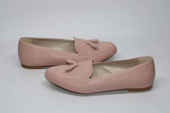 SEDEF KAYMAZ DÜZ TABAN PÜSKÜLLÜ KLASİK-SPOR KADIN PUDRA GÜNLÜK BABET AYAKKABI - 3