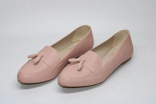 SEDEF KAYMAZ DÜZ TABAN PÜSKÜLLÜ KLASİK-SPOR KADIN PUDRA GÜNLÜK BABET AYAKKABI - 4