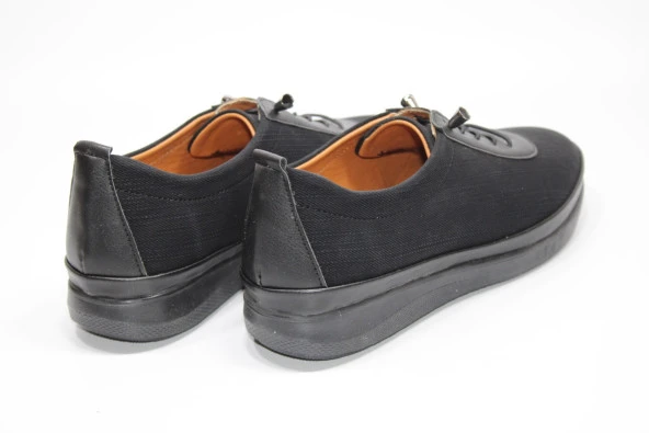 SEDEF ORTOPEDİK HAFİF TABAN LASTİK BAĞCIKLI KOLAY GİYİM KADIN SİYAH GÜNLÜK AYAKKABI - 2