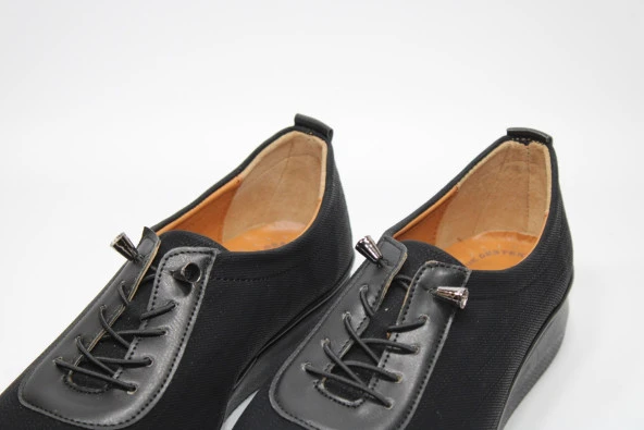 SEDEF ORTOPEDİK HAFİF TABAN LASTİK BAĞCIKLI KOLAY GİYİM KADIN SİYAH GÜNLÜK AYAKKABI - 5