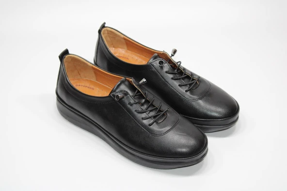 SEDEF ORTOPEDİK HAFİF TABAN LASTİK BAĞCIKLI KOLAY GİYİM KADIN SİYAH GÜNLÜK AYAKKABI