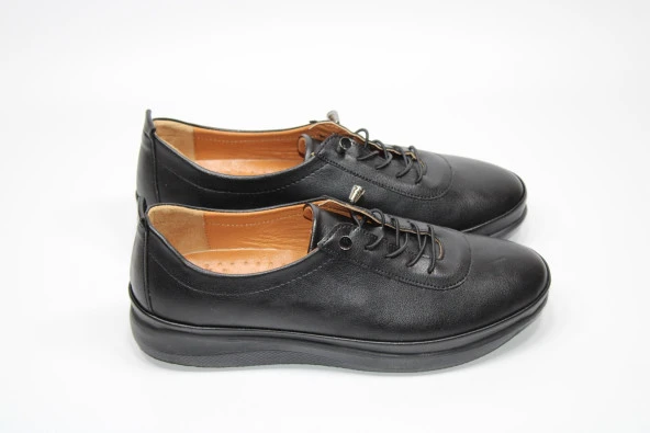 SEDEF ORTOPEDİK HAFİF TABAN LASTİK BAĞCIKLI KOLAY GİYİM KADIN SİYAH GÜNLÜK AYAKKABI - 3