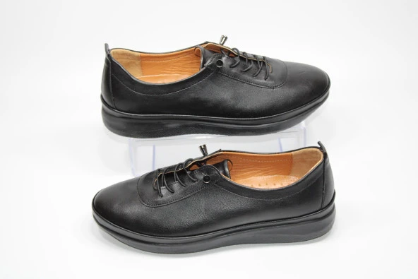 SEDEF ORTOPEDİK HAFİF TABAN LASTİK BAĞCIKLI KOLAY GİYİM KADIN SİYAH GÜNLÜK AYAKKABI - 4