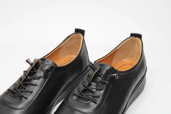 SEDEF ORTOPEDİK HAFİF TABAN LASTİK BAĞCIKLI KOLAY GİYİM KADIN SİYAH GÜNLÜK AYAKKABI - 5