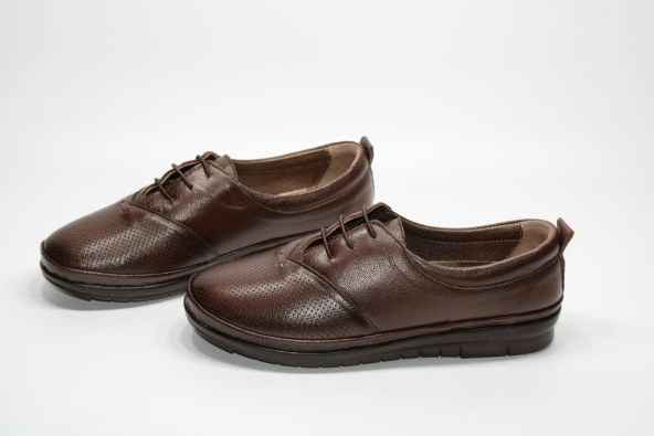 HANIMCA HAKİKİDERİ DÜZ TABAN BAĞCIKLI TOPUK DİKENİ JEL TABAN KADIN GÜNLÜK RAHAT AYAKKABI - 5