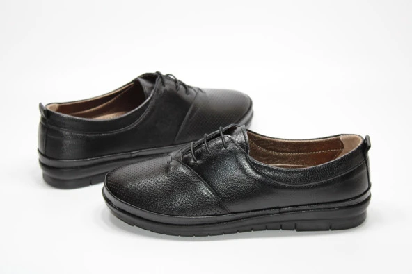 HANIMCA HAKİKİDERİ DÜZ TABAN BAĞCIKLI TOPUK DİKENİ JEL TABAN KADIN GÜNLÜK RAHAT AYAKKABI - 8